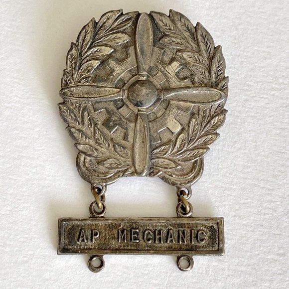 WWII US Army Air Force Technician Badge Sterling Large Size AP Mechanic Bar - Picture 2 of 7